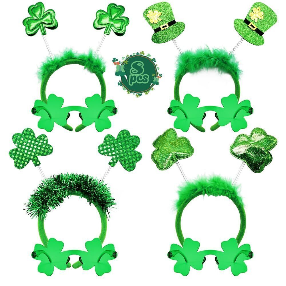 5026 8Pcs St. Patrick's Day Headbands and Shamrock Sunglasses, St paddys